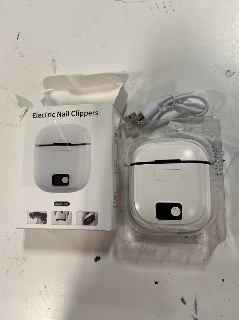 Condition photo showing New/Like New for electric nail clipper with clippings catcher - 3-speed automatic trimmer, led light, safe for adults, kids & seniors (white)