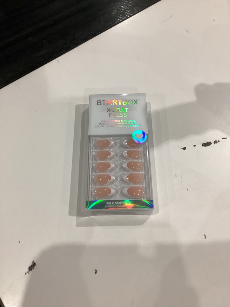 Condition photo showing New/Like New for BTArtbox Press On Nails Short - Almond French Tip Press On Nails with Glue for Women, Soft Gel Glue On Nails in 16 Sizes - 32 Stick On Nails Kit, White French A - White French