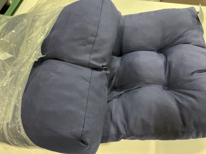 Condition photo showing As Is for Rocking Chair Cushion Set, Waterproof and Fade-Resistant Patio Chair Cushions, Tufted Chair Pads for Rocker Furniture, 17x17 Inch, Indoor/Outdoor Seat Cushions with Ties, Navy Blue Navy Blue 17"X17"/21"X17"