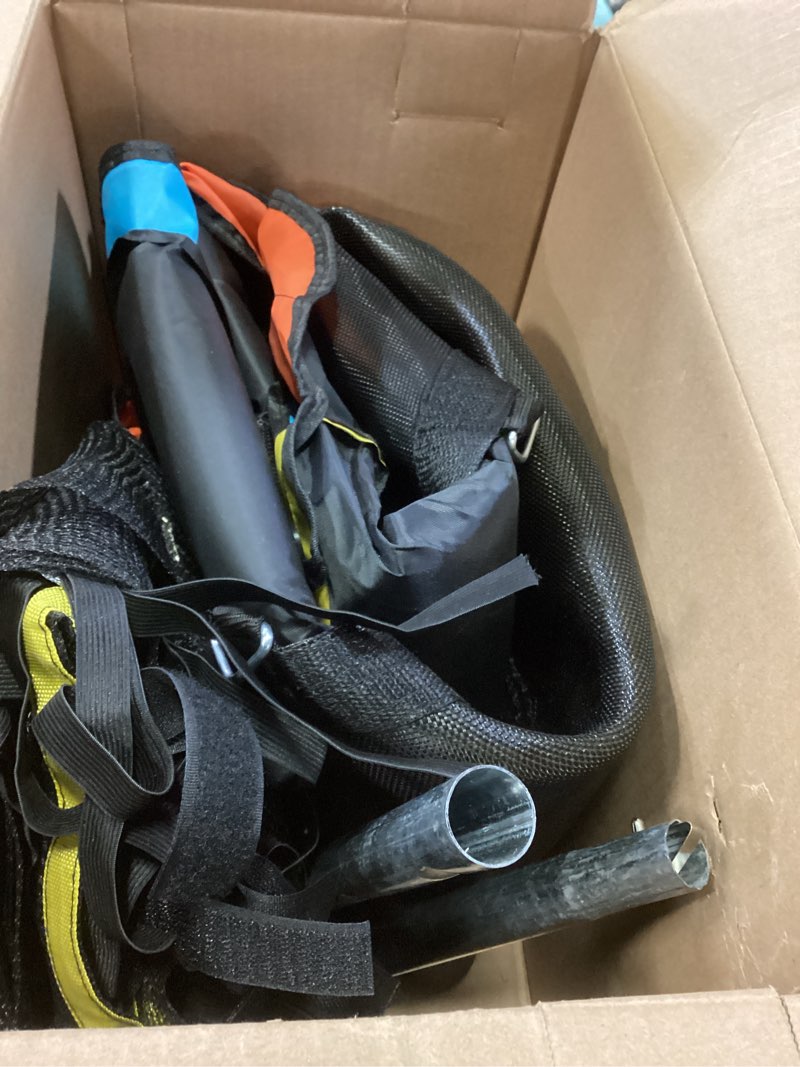 Condition photo showing As Is for Toddler Trampoline for Kids Ages 1-8, 55'' Small Trampoline with Safety Enclosure Net & Adjustable Gymnastics Bar, Indoor & Outdoor Baby Mini Trampolines, Birthday Gifts for Children & Boys & Girls