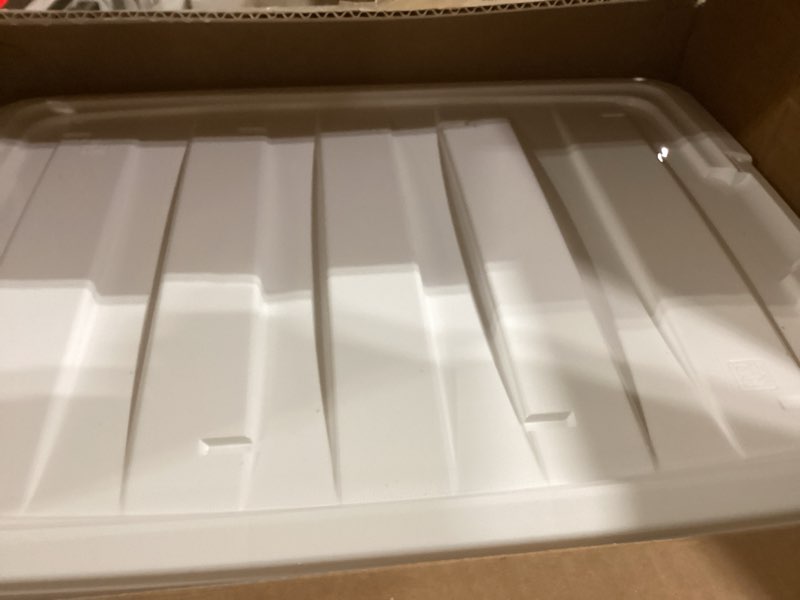 Condition photo showing Good Condition for IRIS USA 6-Pack 54 Quart Stackable Storage Bins with Lids [Made in USA] - Everyday Organizer Latching Clear Plastic Organization Containers Closet Bedroom Shelving Units Home Storage - Clear/White Clear 54 Qt CLR 6 Pack