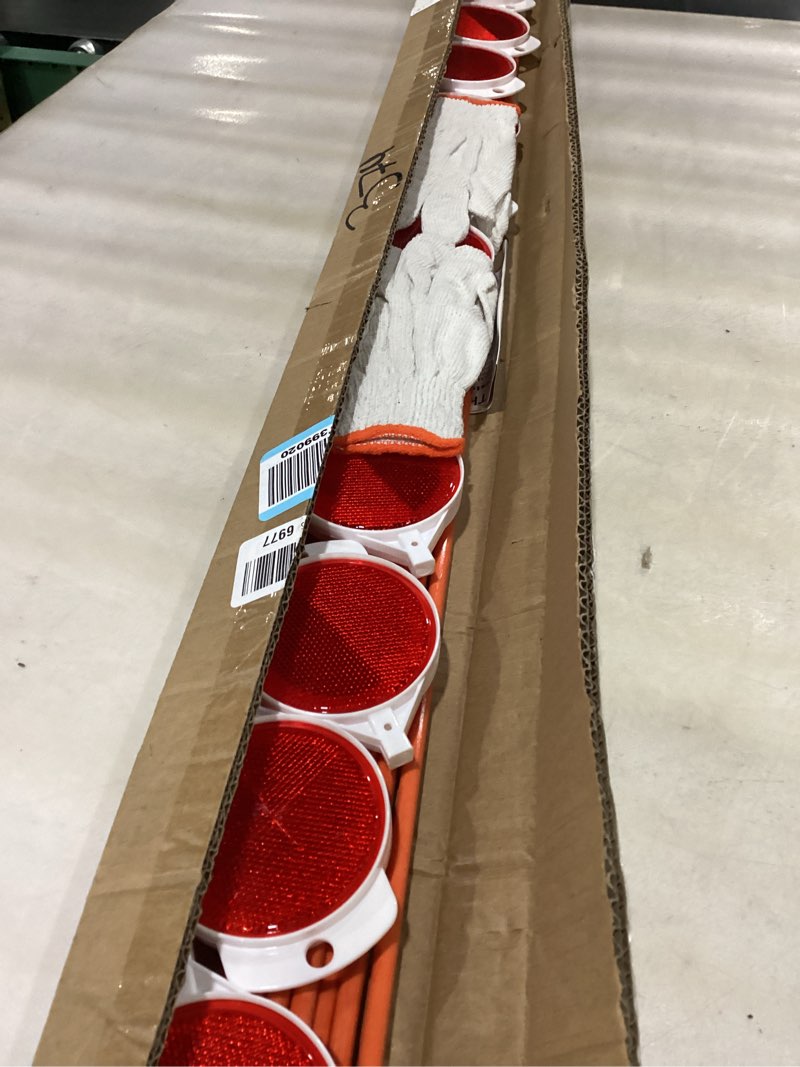 Condition photo showing As Is for remiawy driveway markers 12 pack, 48” driveway reflectors on poles, high visibility snow stakes with double sided reflector, reflective fiberglass rods for snow plowing, garage entrance, parking lot