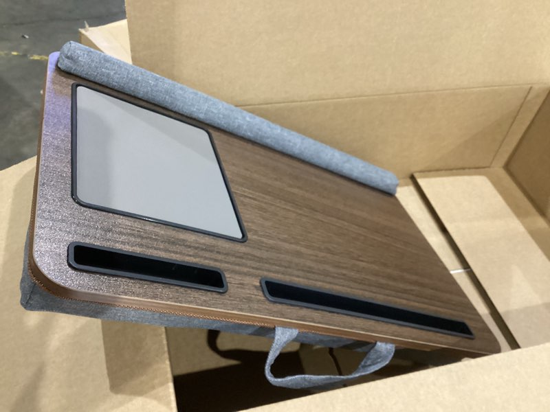 Condition photo showing Good Condition for husband pillow - bed tray desk, adjustable hard wood pvc desktop lap desk, portable laptop table stand foldable laptop tray for sofa couch floor (large, gray)