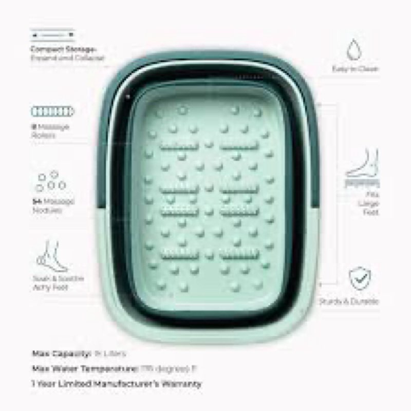 Mantello Collapsible Foot Bath Foot Soaking Tub | Portable Foot Spa Pedicure Bowl | Large Basin to Soak & Wash Feet | Folding Bucket with Carry Handle | White & Grey, Blue, Green [Green]