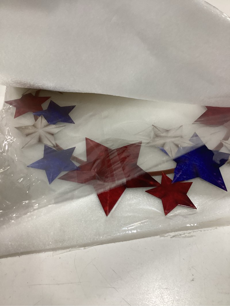 Condition photo showing Good Condition for morningro metal patriotic wreaths for front door 250th anniversary red white blue star 4th of july wreaths independence day hanging vintage rustic independence day welcome sign for porch wall home patriotic star