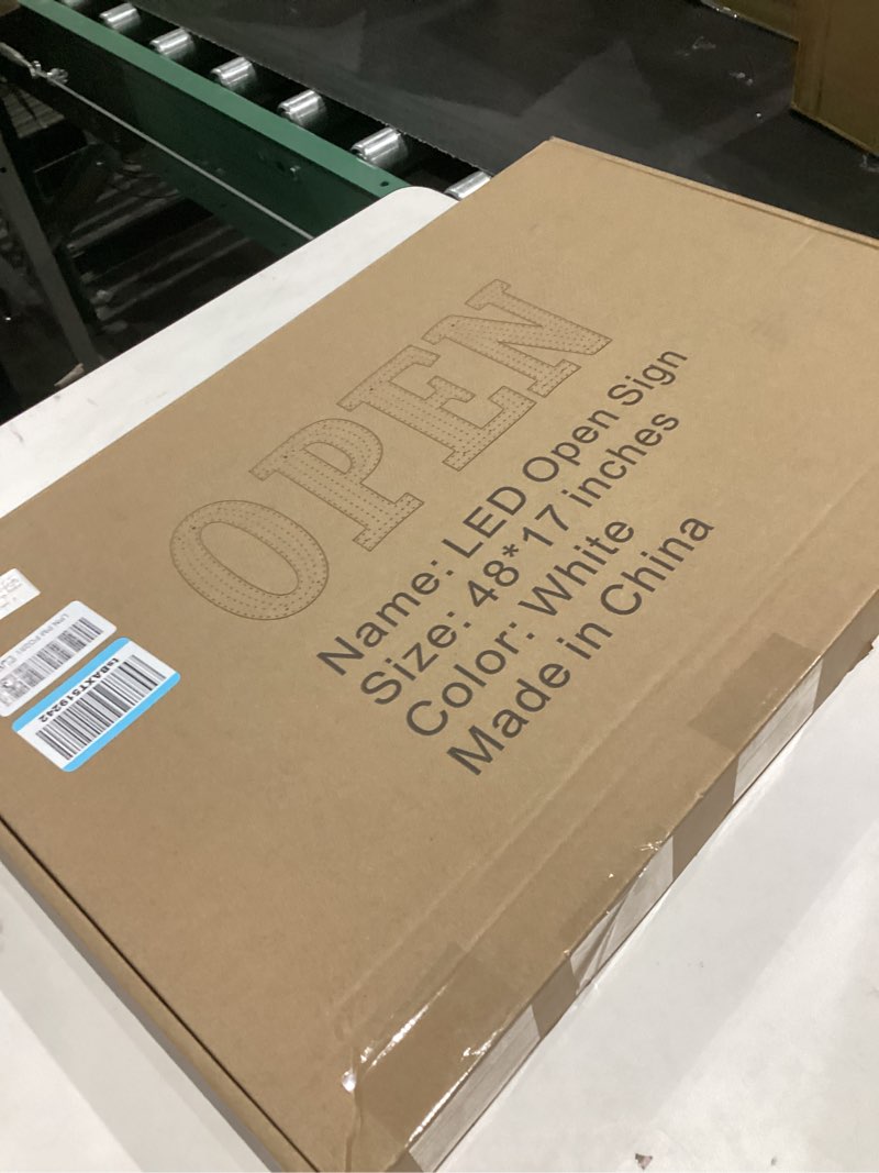 Condition photo showing New/Like New for 48"x17" Super Large LED Open Signs for Business with Remote Controlled, 10 Levels Brightness Adjustable Unique Design Super Bright with Chain, High Visibility for Store Bar Retail Shops Salon Office