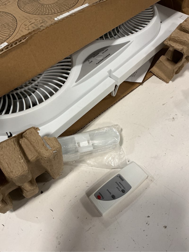 Condition photo showing Good Condition for shinic 9" Twin Window Fan with Reversible Airflow, Removable Cover and Bug Screen, Remote Control, 3 Functions-3 Speeds, Width Adjustable (23.5" to 37"), Bathroom Kitchen Window Fan ETL Certified Window Fan with Cover and Bug Screen White