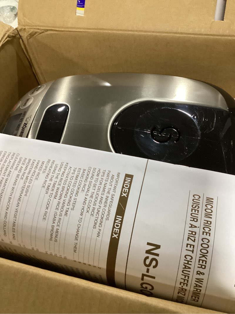 Condition photo showing Good Condition for zojirushi micom 3-cup compact size, multiple settings, stainless steel made, built-in retractable power cord and easy to transport rice cooker and warmer stainless black 3-cups (uncooked), rice cooker & warmer