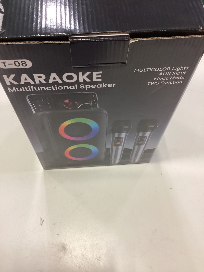 Condition photo showing New/Like New for bluetooth speaker with 2 wireless microphones - big party speaker for adults kids karaoke with lights - portable rechargeable floorstanding speakers support tws/aux/usb/tf card for home party gift