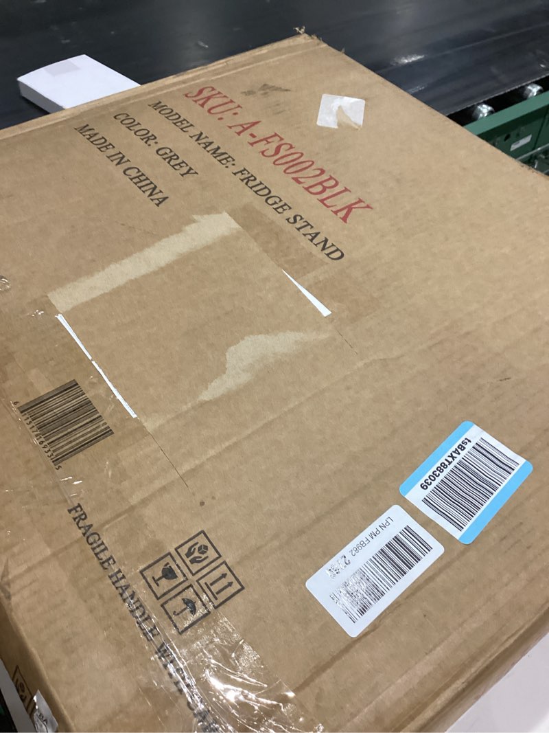 Condition photo showing Good Condition for Mini Fridge Stand, Fridge Stand with Storage, 2 Drawer Fridge Cart, Organizer Unit for Mini Fridge, Fridge Stand with Metal Frame and Fabric Drawers, Mini Fridge Table with 4 Swivel Wheels Grey