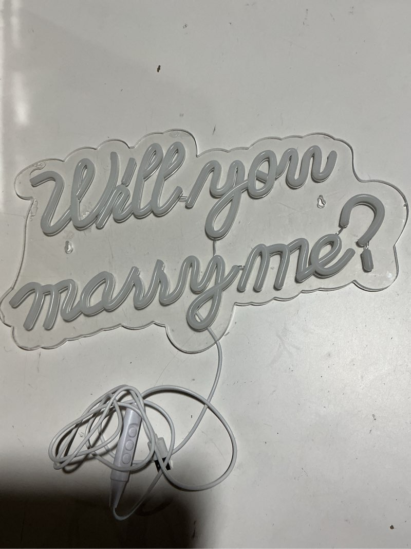 Condition photo showing Good Condition for hmt will you marry me neon sign for backdrop wall decor large size 19.7×11.8 inch marry me led neon lights for wedding party decor light up sign neon signs for room reunion decoration usb (white) cool white