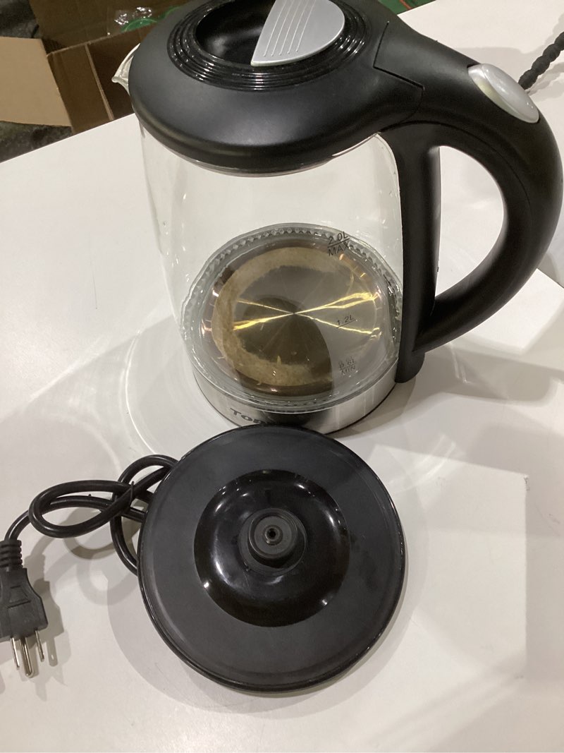Condition photo showing As Is for TOPWIT Electric Kettle Glass Hot Water Kettle, 2.0L Water Warmer, BPA-Free Stainless Steel Lid & Bottom, Tea Kettle with Fast Heating, Auto Shut-Off & Boil Dry Protection A(Black) 2.1 Quarts