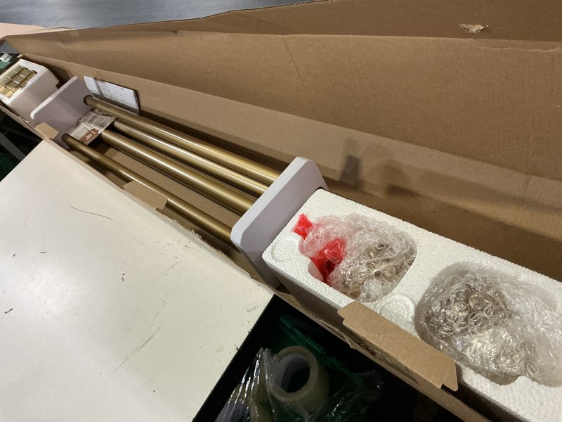 Condition photo showing Good Condition for 1 inch luxury gold double curtain rods 72-144 inches (6 to 12 ft), usfook telescoping curtain pole with sparkling foil finials, long double window rods for kitchen, patio luxury gold 72-144"