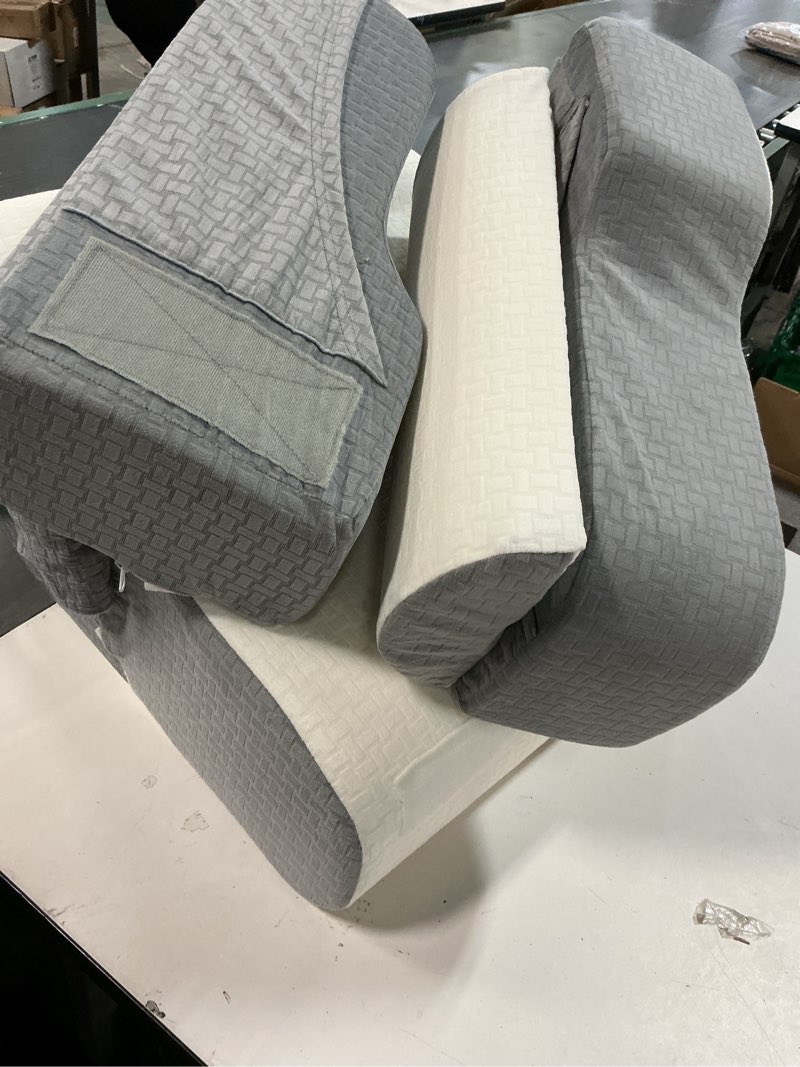 Condition photo showing As Is for 5PCS Reading Pillow for Sitting in Bed Adult, 2 in 1 Foldable Back Wedge Pillow for Sleep, Ergonomic Back Support Pillow with Arms for Watching TV, Gaming, Working, Recovery, 19” White/Grey
