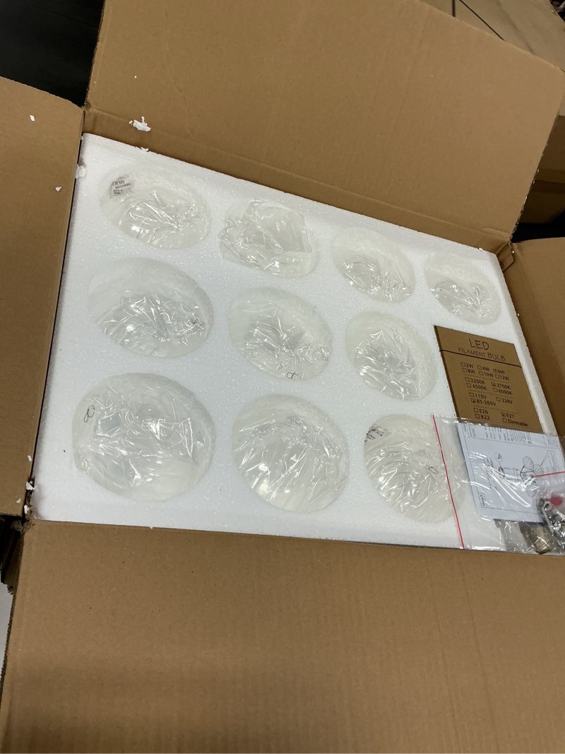 Condition photo showing New/Like New for Semi Flush Mount Chandelier Gold-Special Bubble Flush Mount Ceiling Light 14.17" Modern Mid Century Ceiling Light Fixtures With 9 Clear Swirled Glass Ball for Bedroom Foyer kitchen, Include E26 Blub Gold Ceiling Swirled