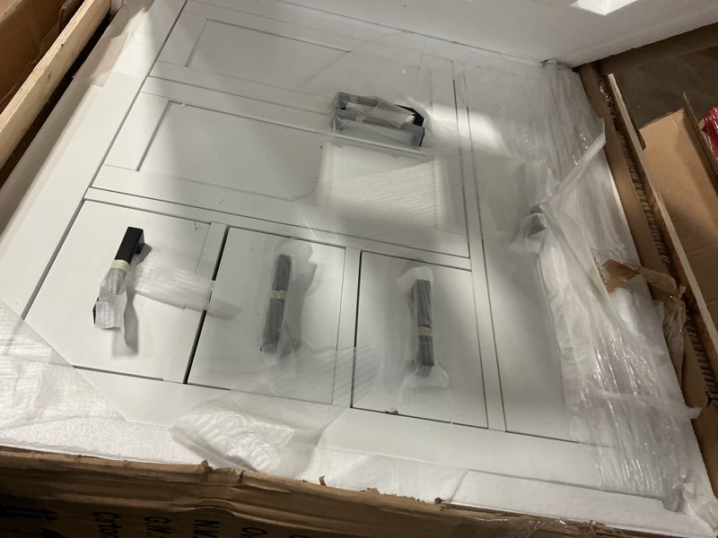 Condition photo showing Good Condition for (Color white) 36-inch Natural Oak Bathroom Vanity with Sink, Solid Wood, 0.79-inch Stone Countertop and Backsplash, 4 Drawers, 2 Soft Closing Doors