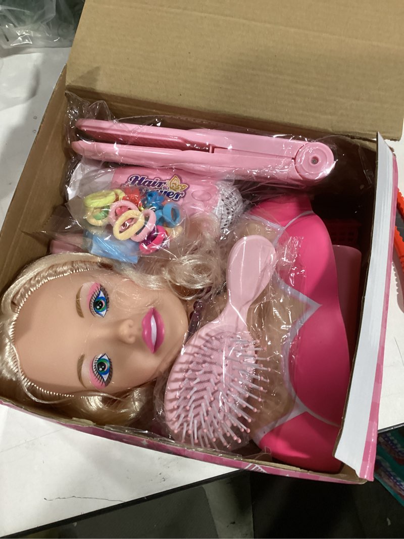 Condition photo showing Good Condition for 44Pcs Hair Styling Doll Head Toys for Girls, Kids Makeup Hair Salon Pretend Play Styling Kit with Hairdryer, Straightener, Beauty Hair Toy Christmas Birthday Gift for Toddler Girls 3 4 5 6+