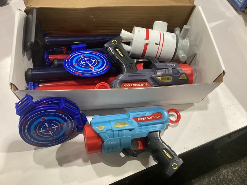 Condition photo showing Good Condition for rocket shooting games toys with rotating target 2 toy guns 20 foam darts kids outdoor toys for boys age 5 6 7 8 9 10+ year old carnival games compatible with nerf guns multi-colored