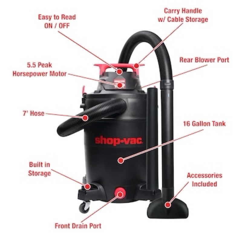 shop-vac 16-gallon 5.5 hp corded wet/dry shop vacuum