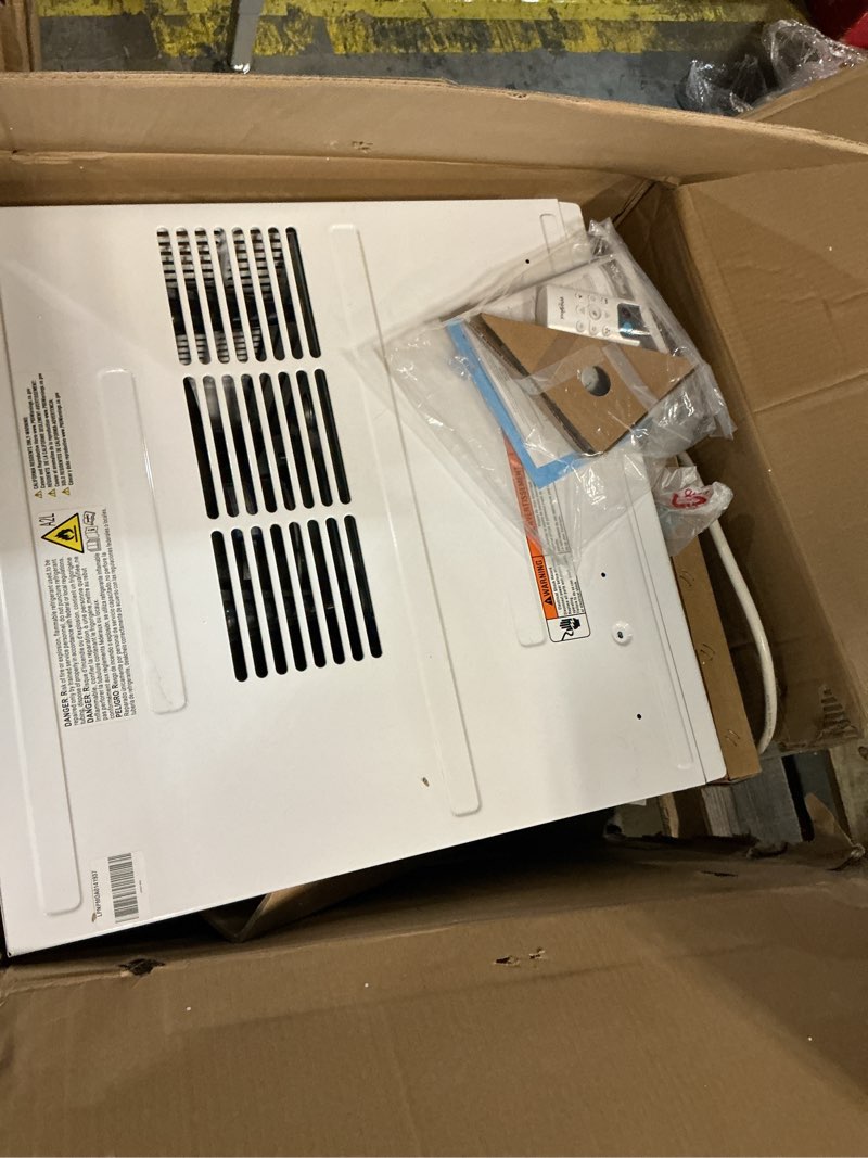 Condition photo showing As Is for whirlpool 18,000 btu 230v window air conditioner with supplemental heat, window mounted ac unit with heater for apartment, living room, bedroom, large rooms up to 1000 square feet 18,000 btu heat/cool white