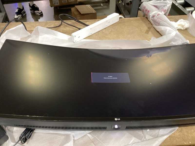 Condition photo showing As Is for lg 34wr55qk-b 34-inch ultrawide wqhd (3440 x 1440) curved computer monitor, 100hz, 5m line on the left side on the left side of monitor but it work s, hdr10, reader mode, hdmi, displayport, usb type-c, tilt/height adjustable stand, black