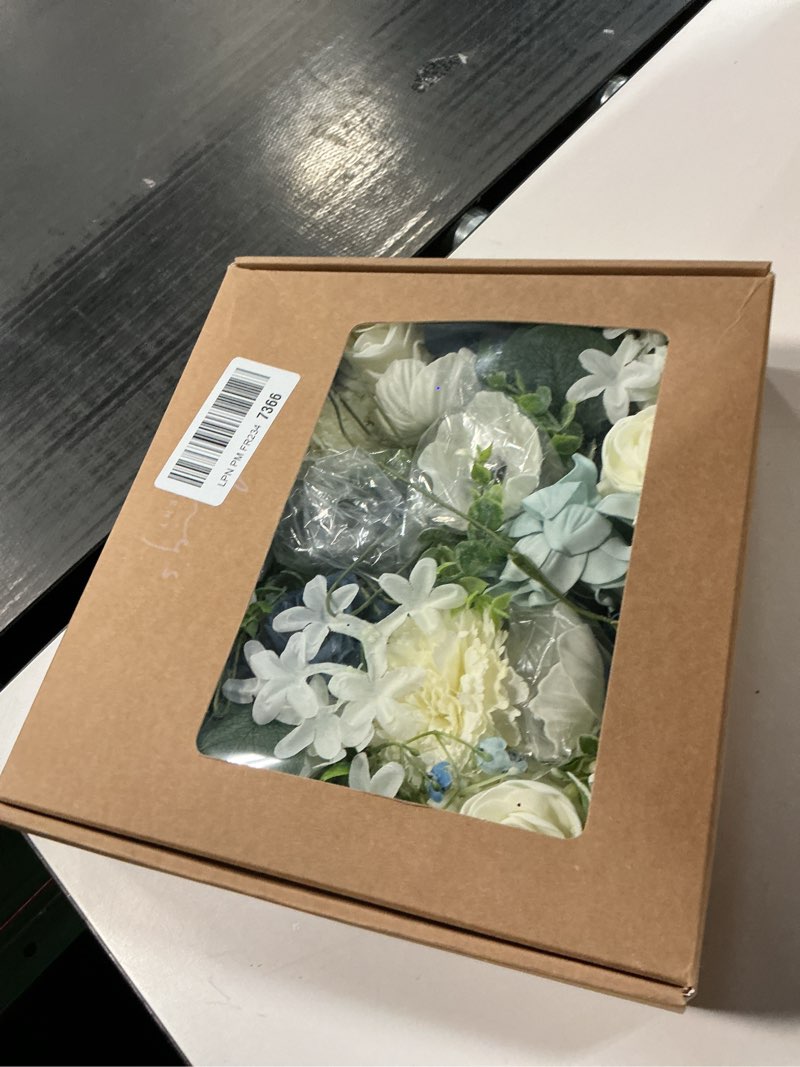 Condition photo showing Good Condition for Ling's moment Fake Flowers Box, Faux Artificial Greenery Stems Foam Roses Gardenia Poppy Silk Eucalyptus Fabic Flower for Centerpieces Bouquet Wedding Vase, Dusty Blue & Navy & Ivory, Grand Combo Blu-dusty Blue & Navy & Ivory Grand