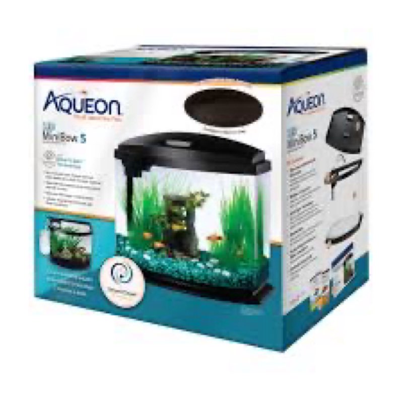 Aqueon LED MiniBow Small Aquarium Fish Tank Kit with SmartClean Technology, Black, 5 Gallon