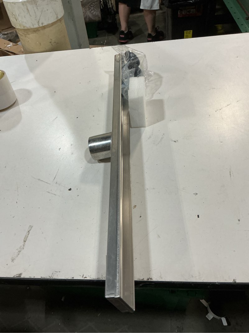 Condition photo showing Good Condition for shower drain, 2 in 1 linear shower drain 24 inch(brushed nickel), 304 stainless steel shower floor drain with tile insert grate,adjustable feet,hair filter brushed nickel 24in