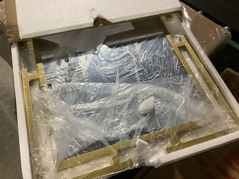 Condition photo showing Good Condition for large decorative wall mirror, 24"x36" gold mirror for bedroom, tempered mirror wall decor with metal frame for living room, modern farmhouse mirror, horizontal/vertical 36"l x 24"w gold