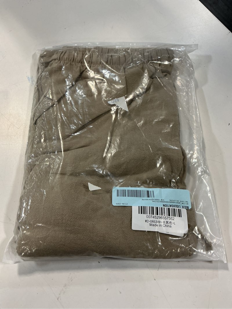 Condition photo showing Good Condition for temofon pants for women wide leg linen pant summer casual palazzo khaki flowy pants with pocket drawstring loose lightweight pants l