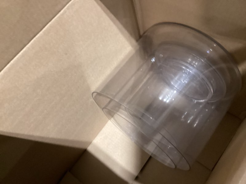 Condition photo showing As Is for liotww unbreakable acrylic vase set - wide mouth short cylinder vases with holder, clear plastic flower vase for home decor wedding centerpiece (d10”/7.8”/6” not glass) xl 3 clear-e