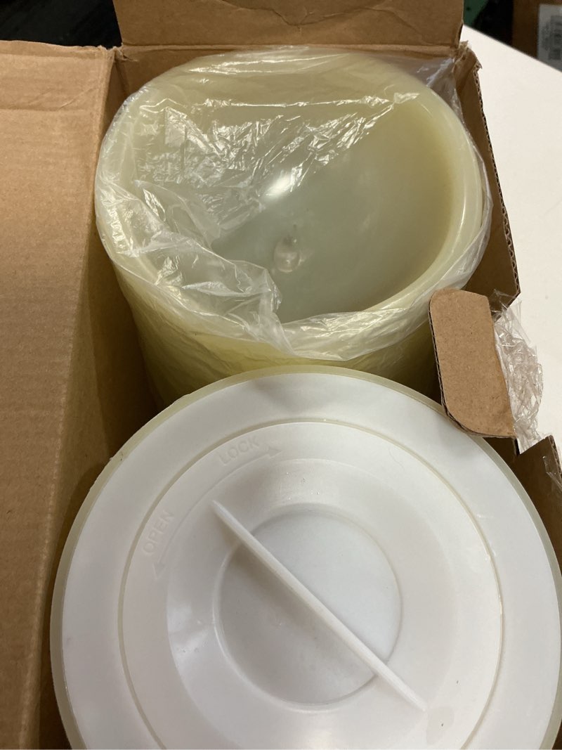 Condition photo showing Good Condition for nurada large outdoor flameless candles 12" x 5" - waterproof led pillar flickering candle battery operated with timer remote control for patio porch lanterns decor - long lasting set of 2 ivory white 5" x 12" - 2 pack