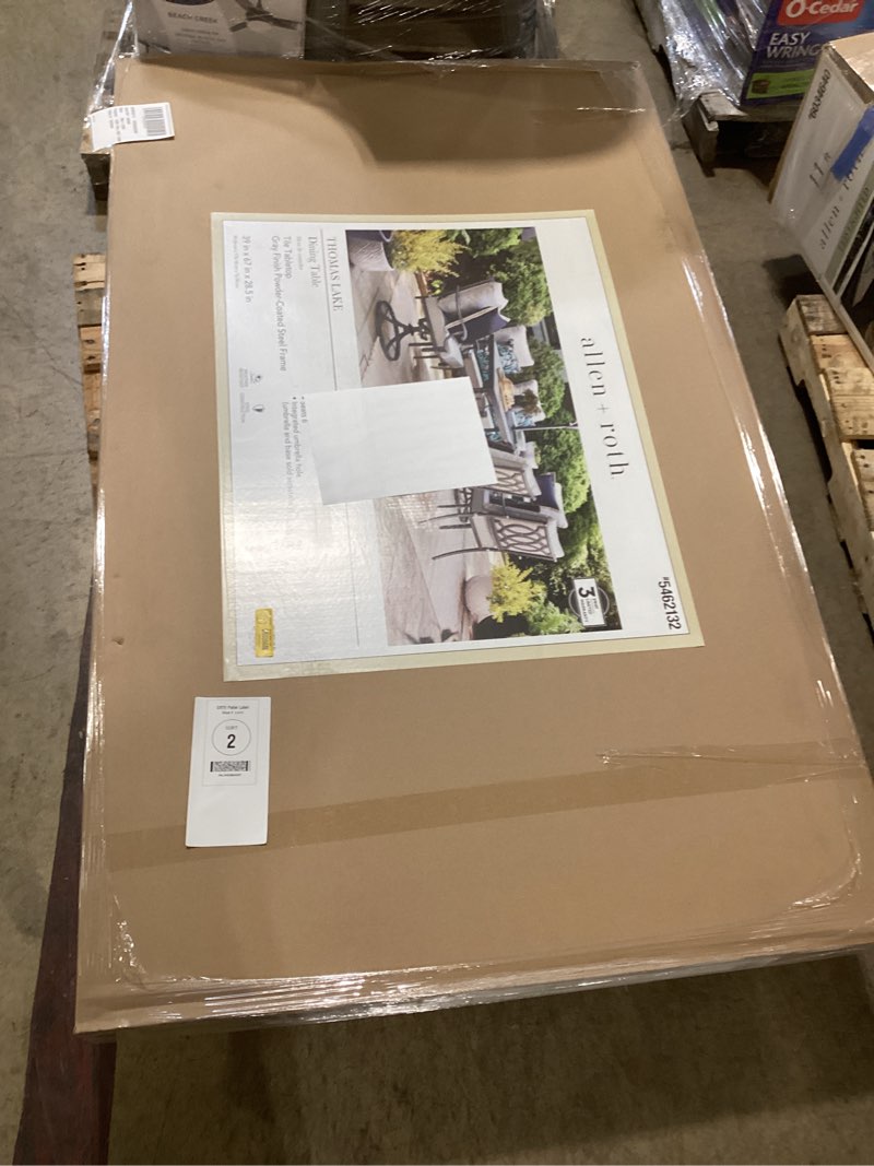 Condition photo showing New/Like New for allen + roth thomas lake rectangle outdoor dining table 39-in w x 67-in l with umbrella hole
