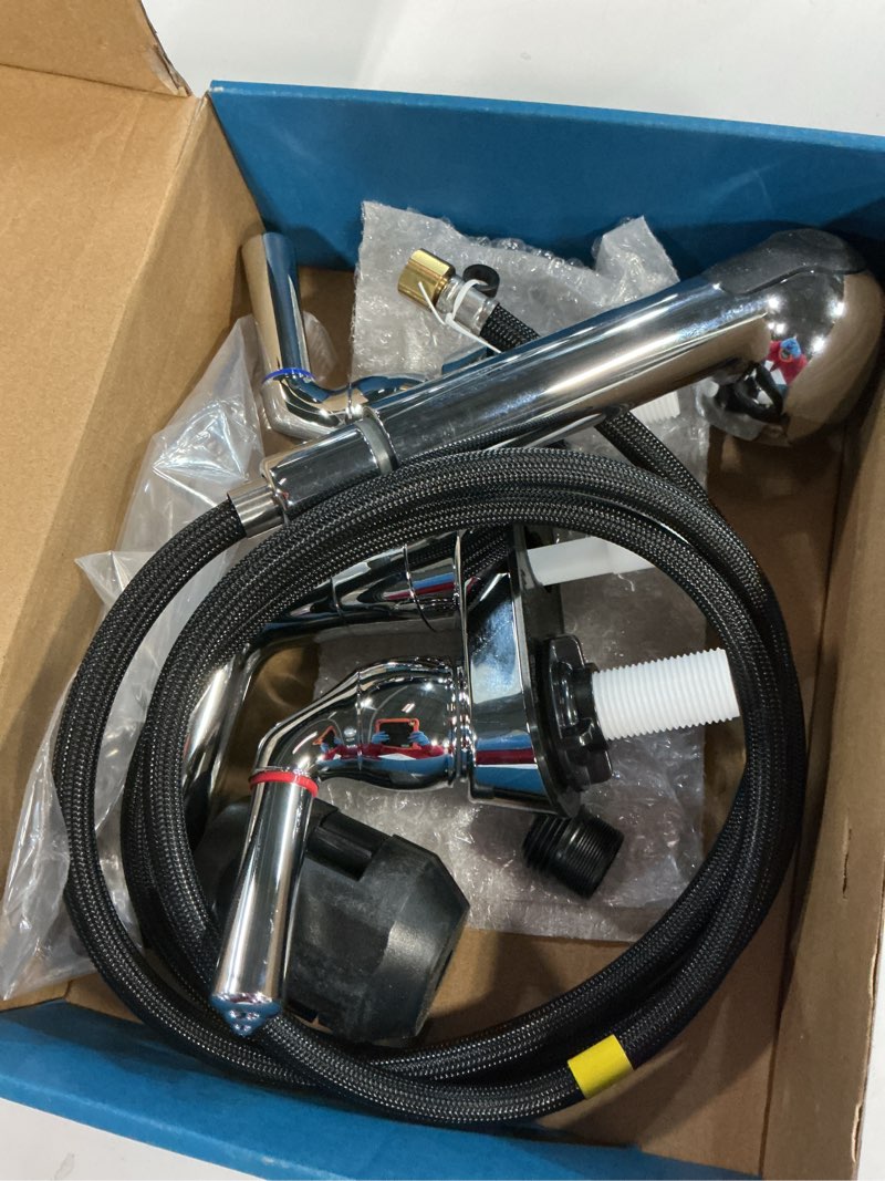 Condition photo showing Good Condition for Utility Sink Faucet with Sprayer, Laundry Room Faucet with Pull Out Sprayer for Laundry Tub, 4 inch Centerset 3 Holes Installation Non-Metallic, Chrome Finish