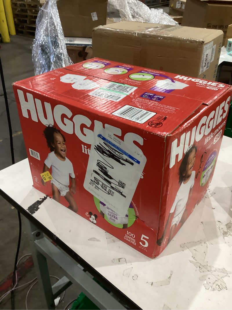Condition photo showing New/Like New for Huggies Size 5 Baby Diapers, Little Movers HuggFit 360° Baby Diapers with 360° Waistband, Size 5 (27+ lbs), 100 Count, Packaging May Vary Size 5 100
