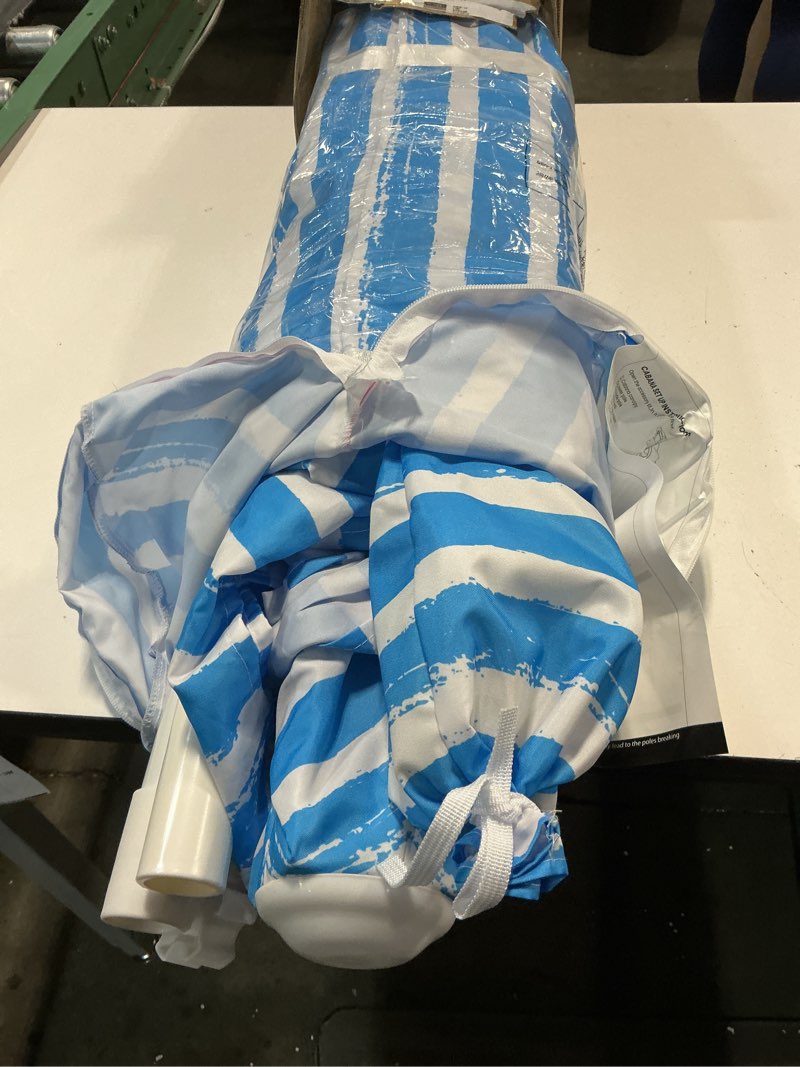 Condition photo showing Good Condition for qipi beach cabanas for sand, foldable beach canopy with sandbags 6.5' blue stripes 6.5' x 6.5' dual-fold