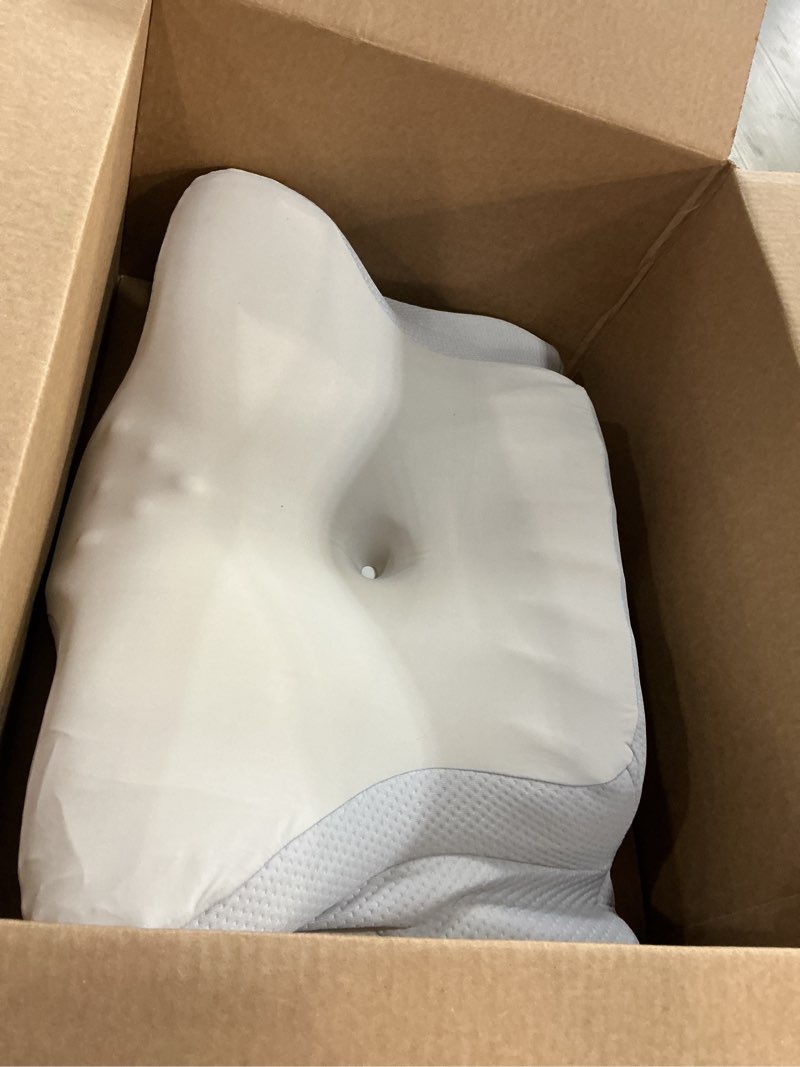 Condition photo showing As Is for DONAMA Cervical Pillow for Neck and Shoulder,Contour Memory Foam Pillow,Ergonomic Neck Support Pillow for Side Back Stomach Sleepers with Pillowcase Light Grey Queen Size 24.8"Lx14.96"Wx5.51"H