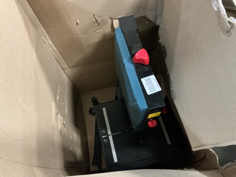 Condition photo showing As Is for 8 in band saw, explorehorizon 0-45 tilting range, 3a & 1800rpm pure copper motor bandsaw, benchtop b