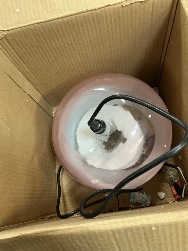 Condition photo showing As Is for hasun modern blue 9.2 inch pendant lights, 9.2 inch farmhouse seeded glass pendant light, kitchen ceiling hanging pendant lighting above sink, table