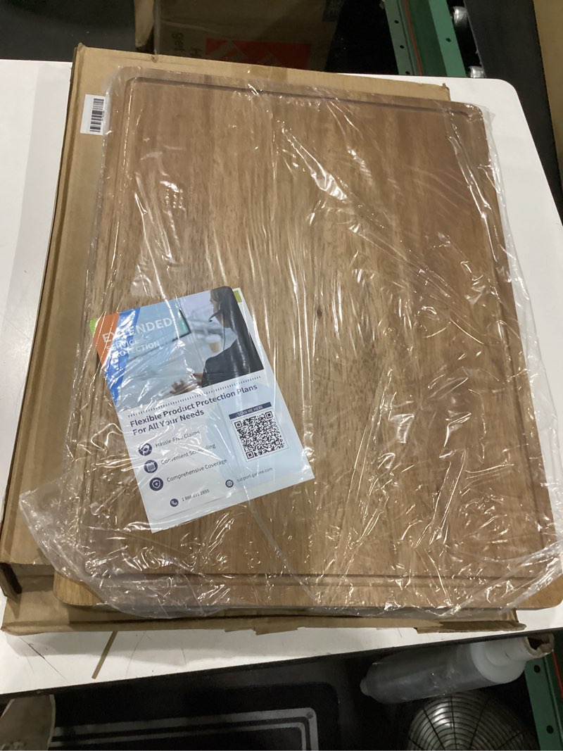Condition photo showing New/Like New for 24 inch countertop cutting boards, extra large chopping board for kitchen | butcher block carving board for bbq, turkey, meat, large charcuterie board with handles, juice groove