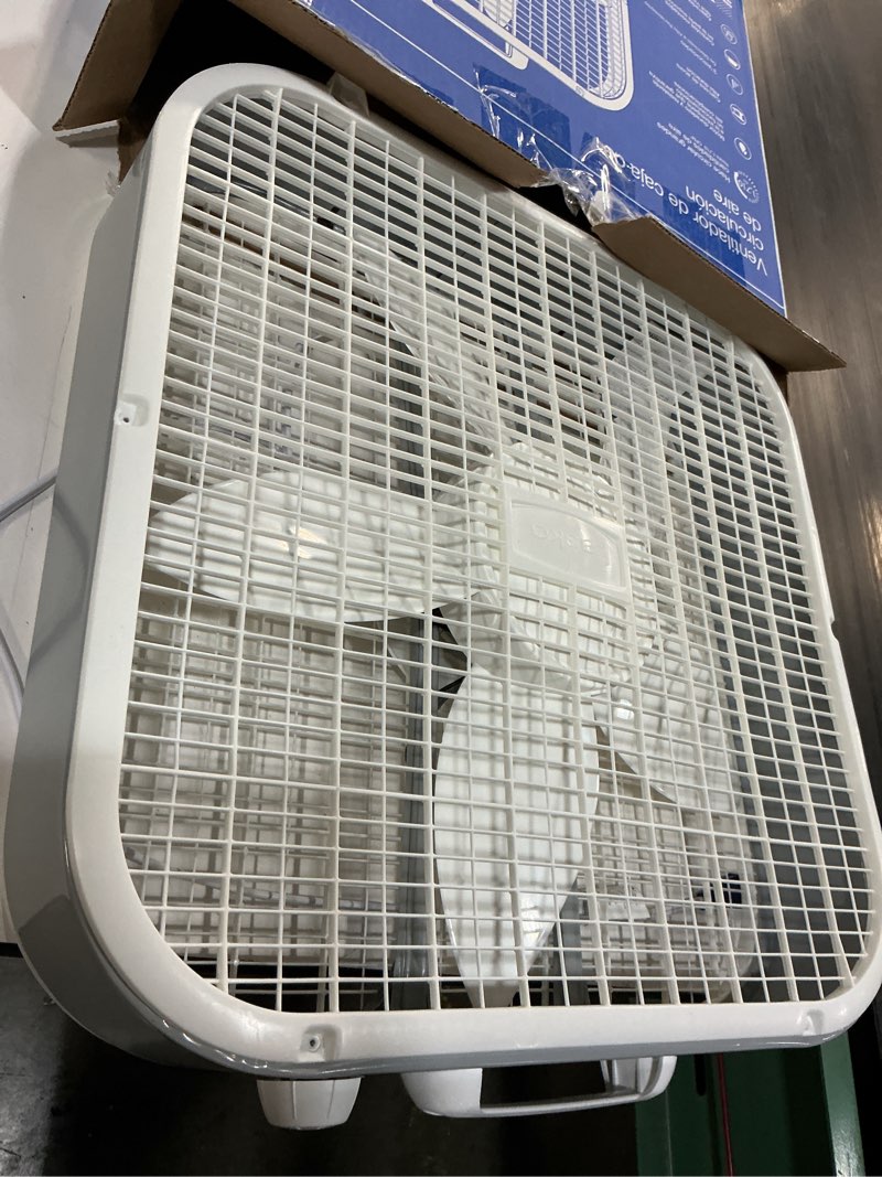 Condition photo showing Good Condition for lasko 20" classic box fan with weather-resistant motor, 3 speeds, 22.5" h, white, b20200, new