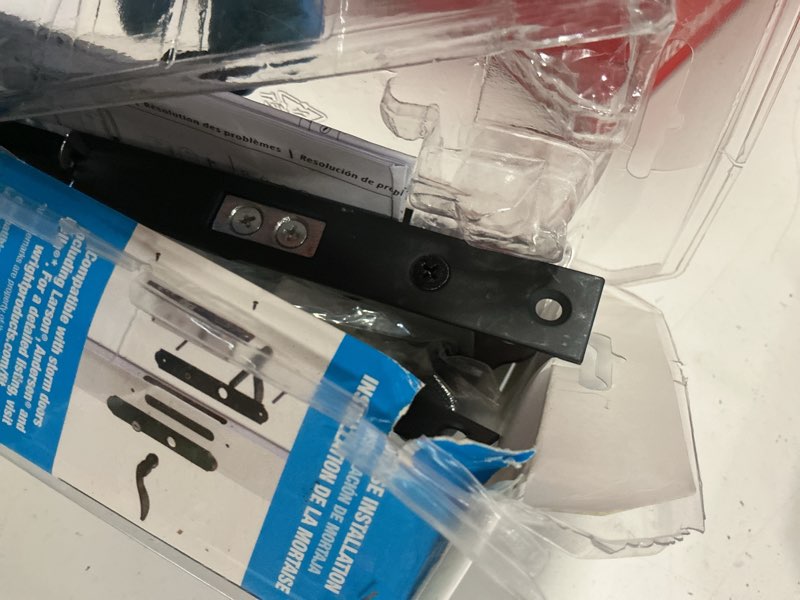 Condition photo showing As Is for wright products serenade mortise keyed lever mount latch with deadbolt for screen and storm doors, matte black