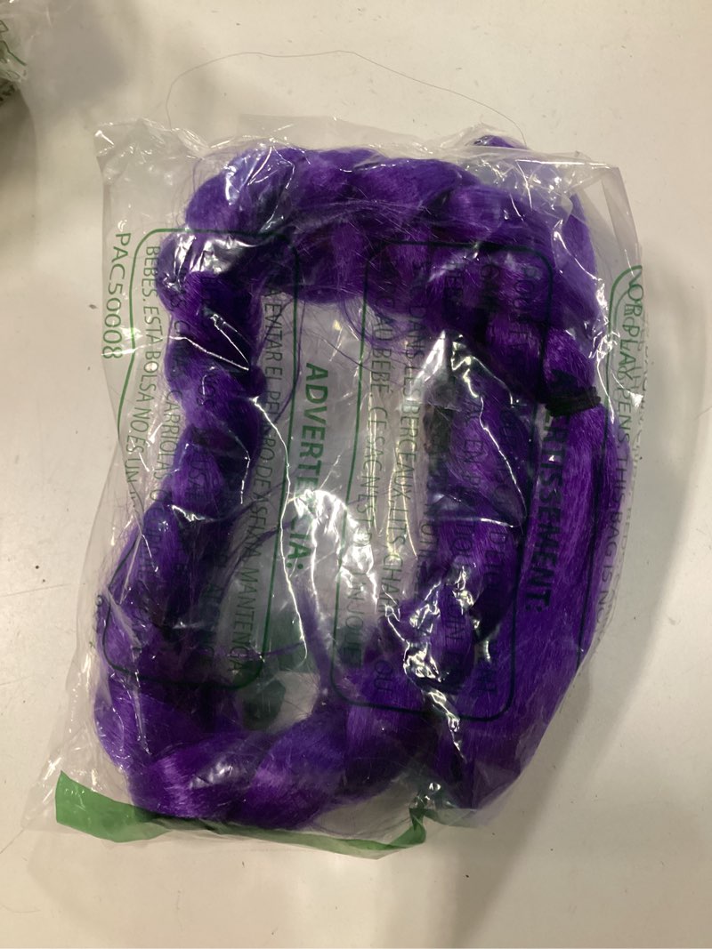 Condition photo showing As Is for 26 inch Long Purple Braid Ponytail Pre Stretched Purple Hair Extensions for Braids Easy Clip in Ponytail for Cosplay Halloween Costume 26 Inch Purple