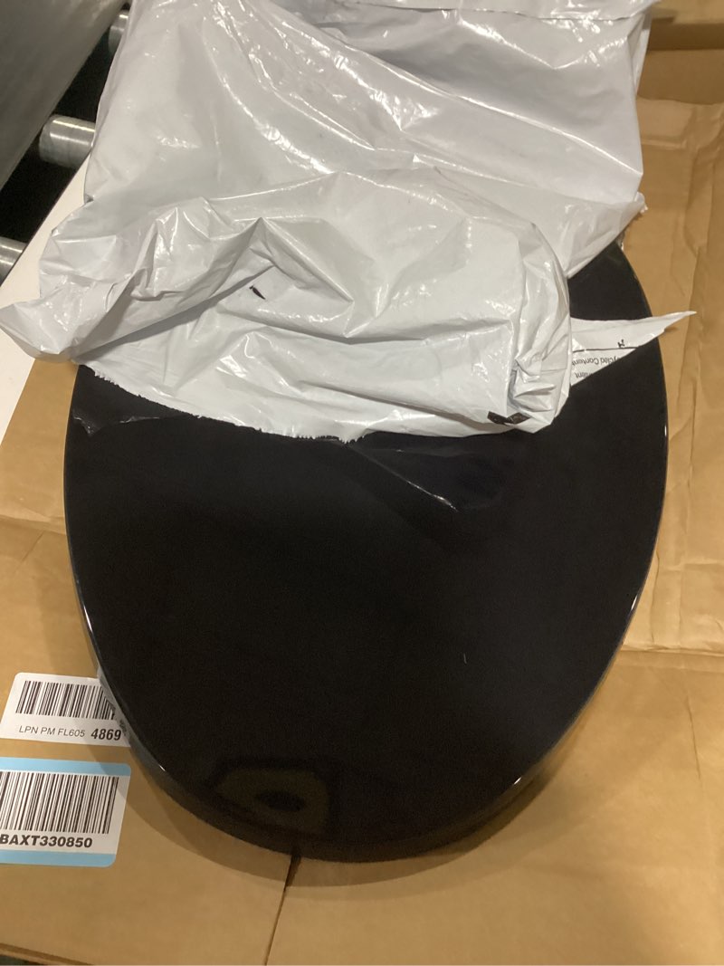 Condition photo showing Good Condition for centoco black toilet seat elongated, toilet seat cover, closed front with cover, residential, top mount plastic hinge, plastic, made in the usa, 600-407 closed front / made in the usa elongated black