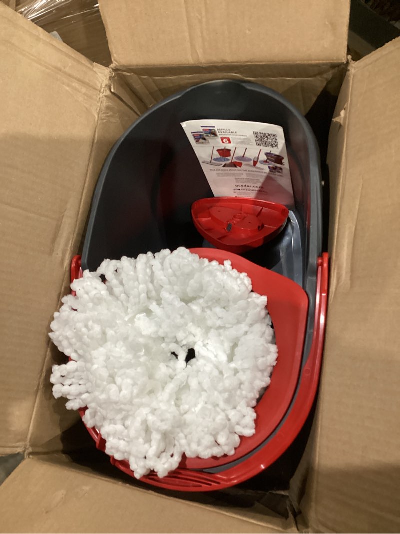 Condition photo showing As Is for O-Cedar EasyWring Microfiber Spin Mop, Bucket Floor Cleaning System, Red, Gray, Standard Easywring Spin Mop & Bucket