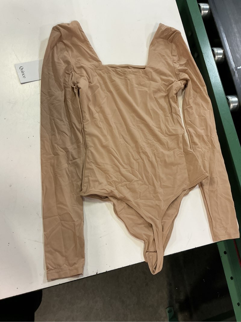 Condition photo showing Good Condition for women's second skin square neck long sleeve bodysuit, xs, sand