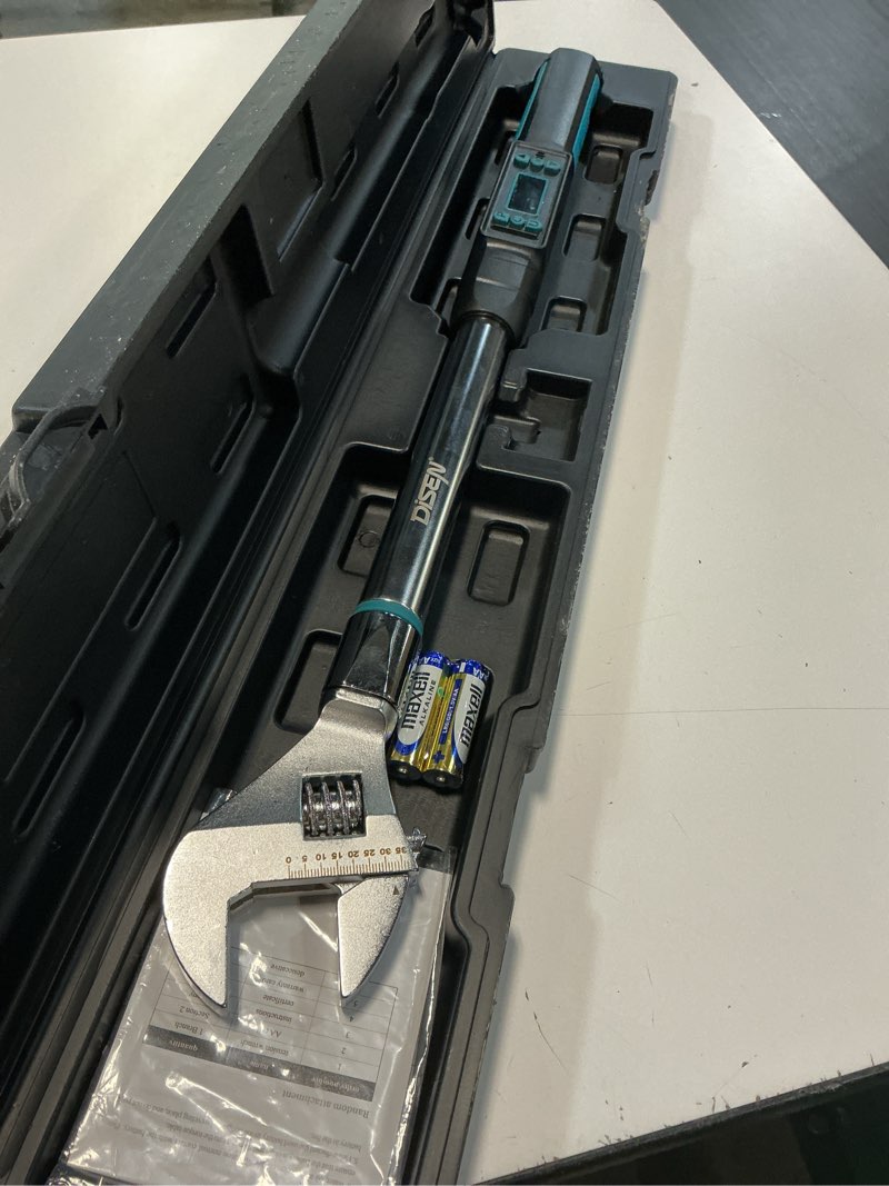 Condition photo showing As Is for disen adjustable digital torque wrench 5-99.6 ft.lb / 6.8-135 n.m, 22.8 inch electronic torque wrench with 38mm open end & 14x18mm square drive, ±2%, dual mode, led & buzzer alert for hvac automotive
