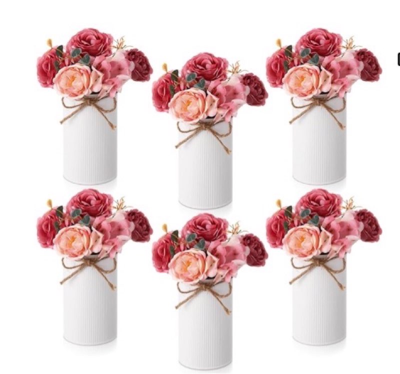 flower table centerpieces - set of 6 floral arrangement artificial wedding hydrangeas floral arrangement with rustic metal vase for bridal tea party event decorations - champagne champagne set of 6 floral arrangement