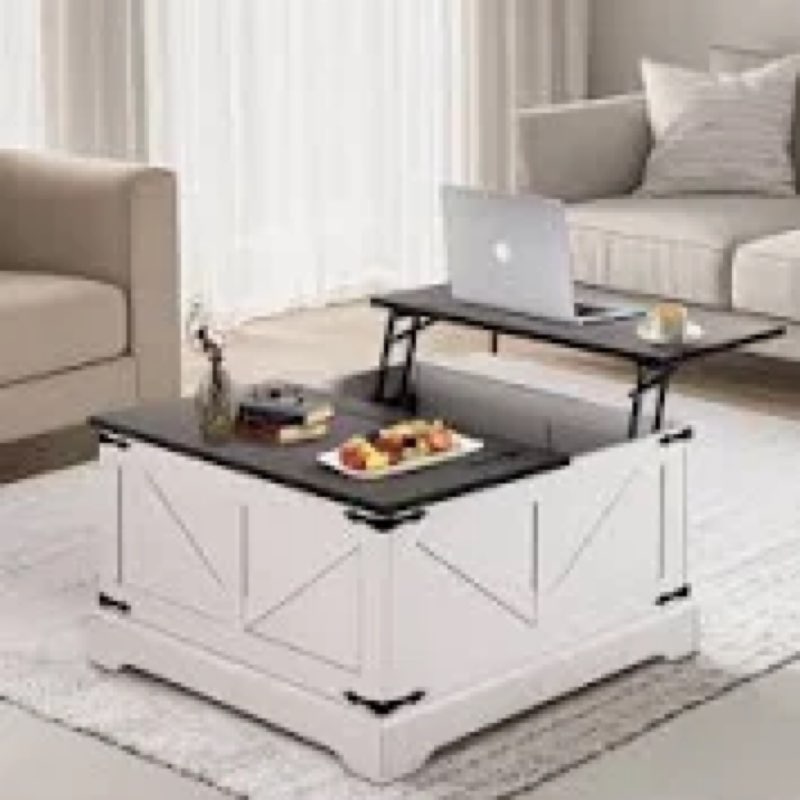 Square Coffee Table With Hidden Storage, Farmhouse Lift Top Coffee Table for Living Room