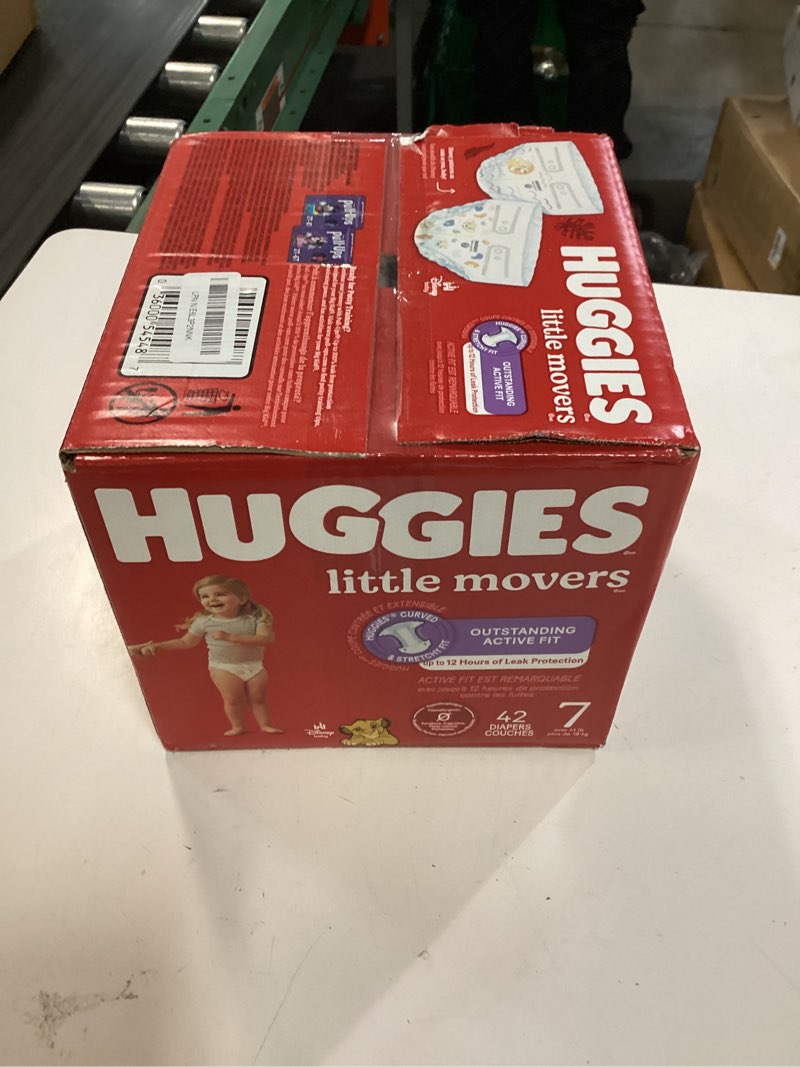 Condition photo showing New/Like New for huggies size 7 diapers, little movers baby diapers, size 7 (41+ lbs), 42 count, packaging may vary size 7 42